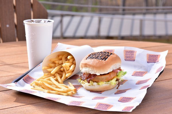 Smash burger, fries and drink at Smoky Mountain Smash in Gatlinburg SkyPark