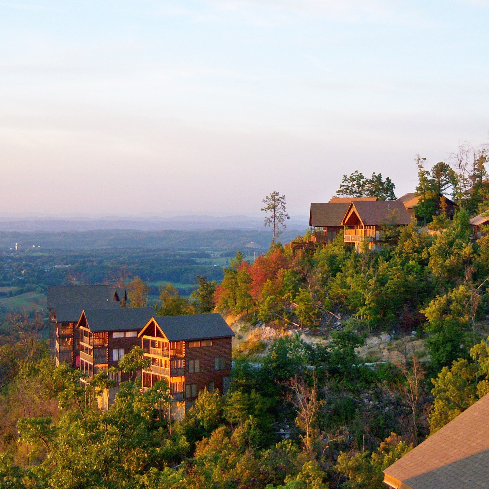 Rental cabins on a ridge in the Smoky Mountains in fall
