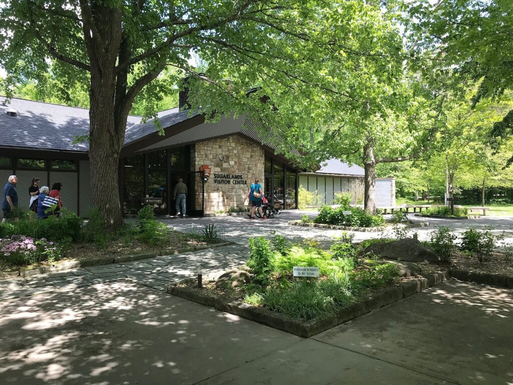 The stone Sugarlands Visitor Center near Gatlinburg in Great Smoky Mountains National Park